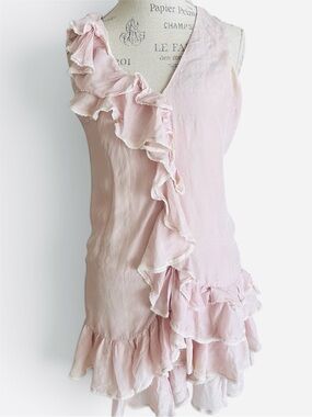 Red Valentino sz 40 sheer dress Pink Ruffle V-Neck Dress extra soft fabric